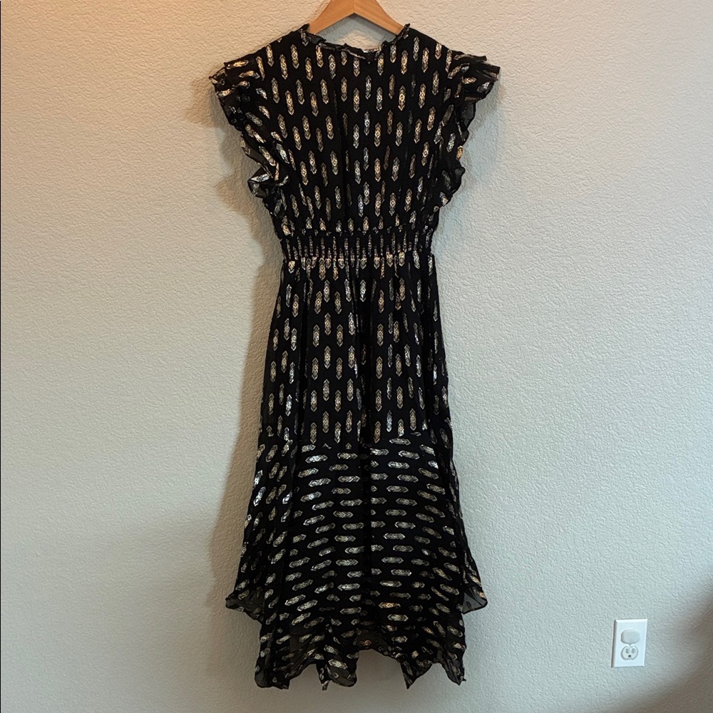 NWT Shoshanna Black and Gold Midi Dress - Picture 5 of 10